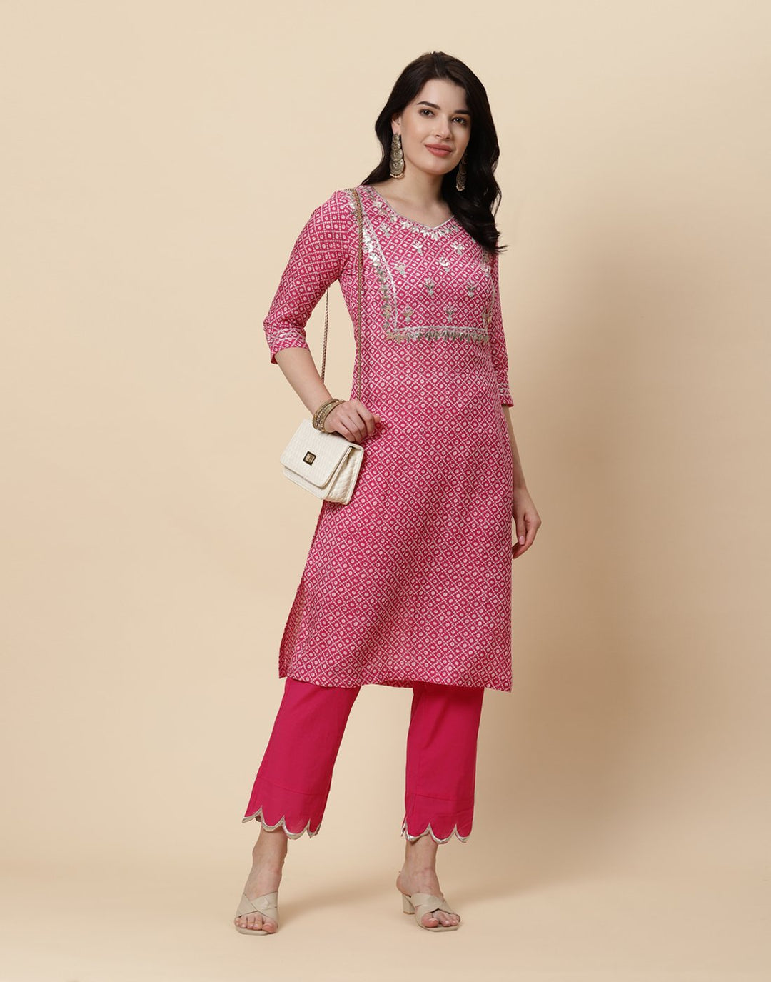 Embroidered Cotton Muslin Kurti With Pant