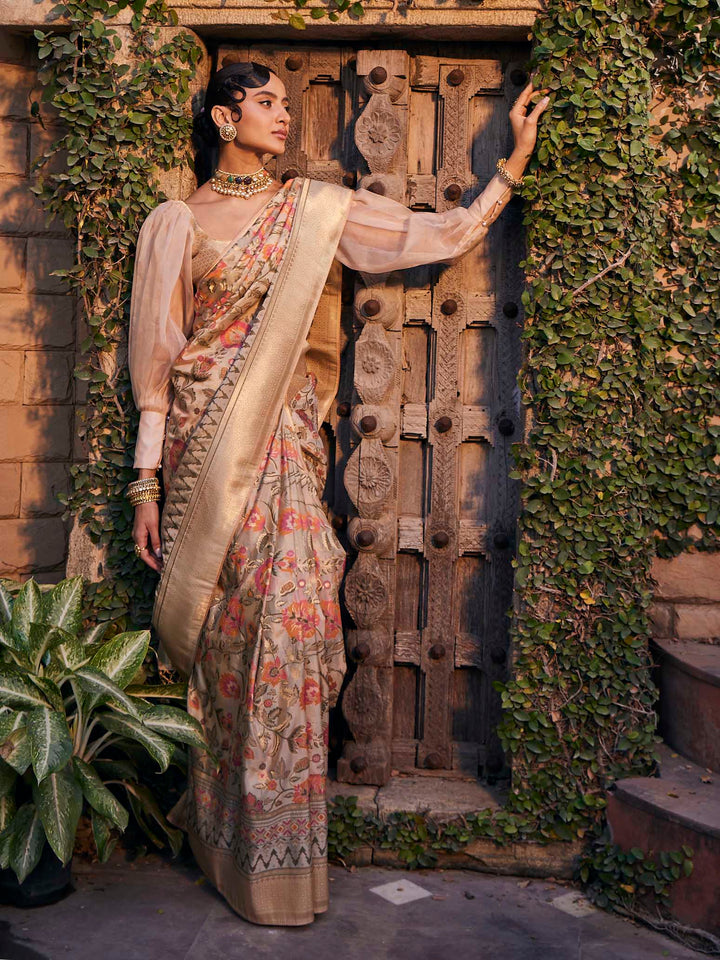 Floral Zari Jaal Organza Woven Saree