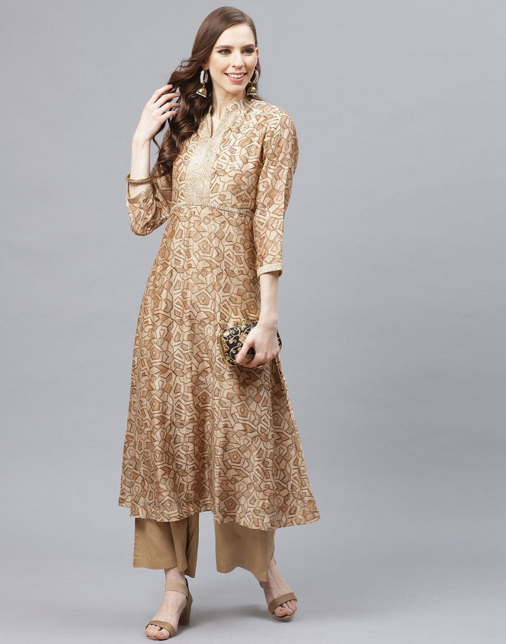 Straight Cotton Chanderi Kurta With Plazzo Set