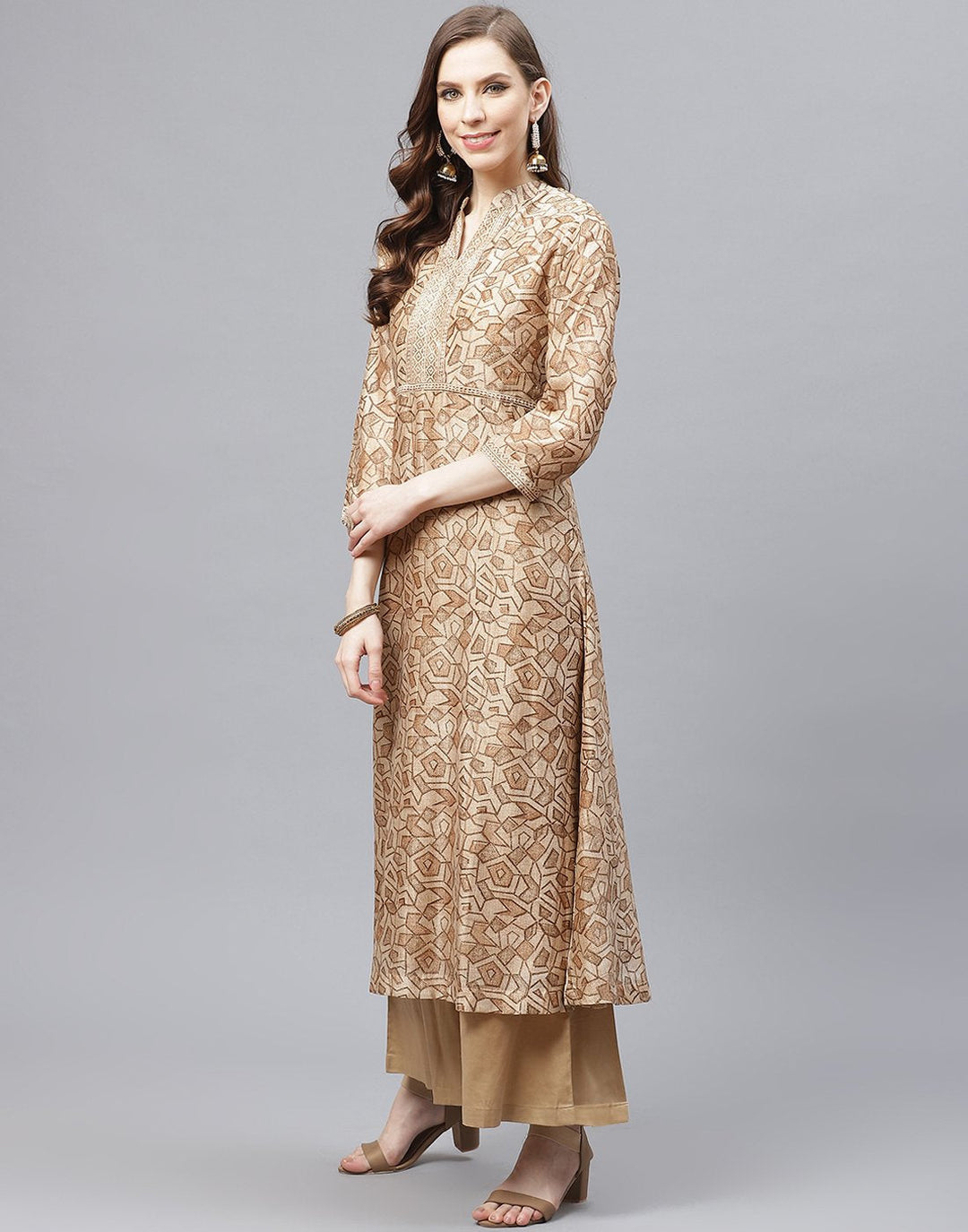 Straight Cotton Chanderi Kurta With Plazzo Set