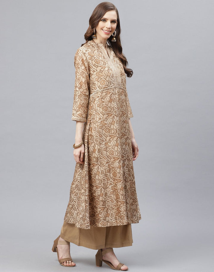 Straight Cotton Chanderi Kurta With Plazzo Set