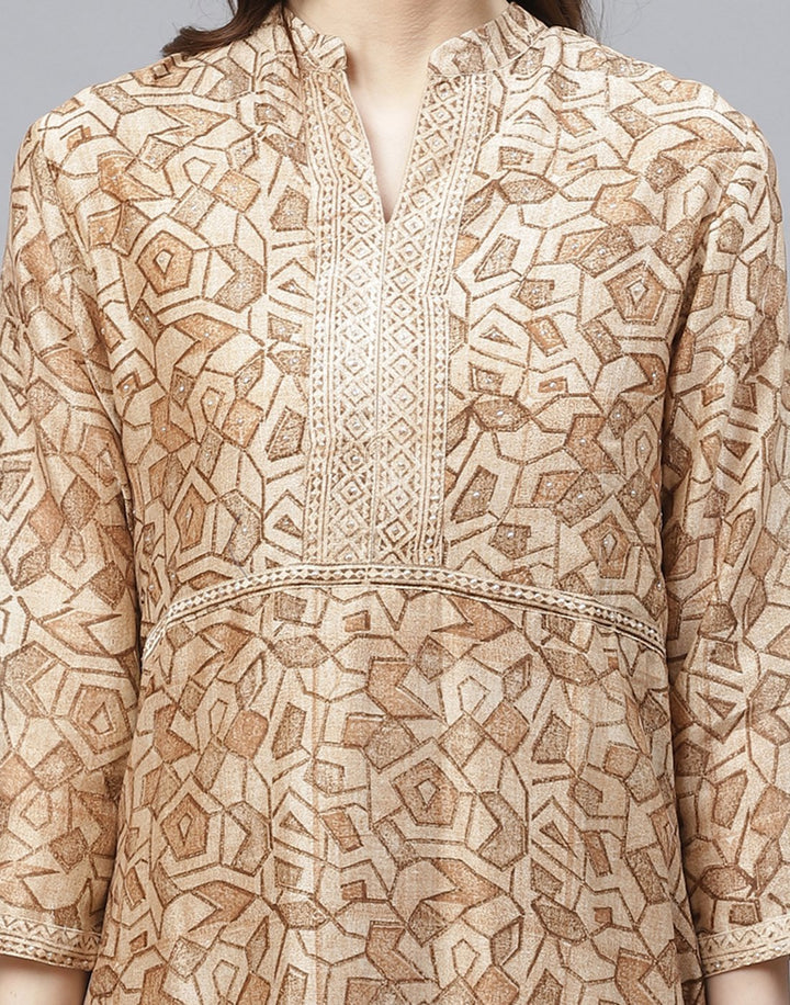 Straight Cotton Chanderi Kurta With Plazzo Set
