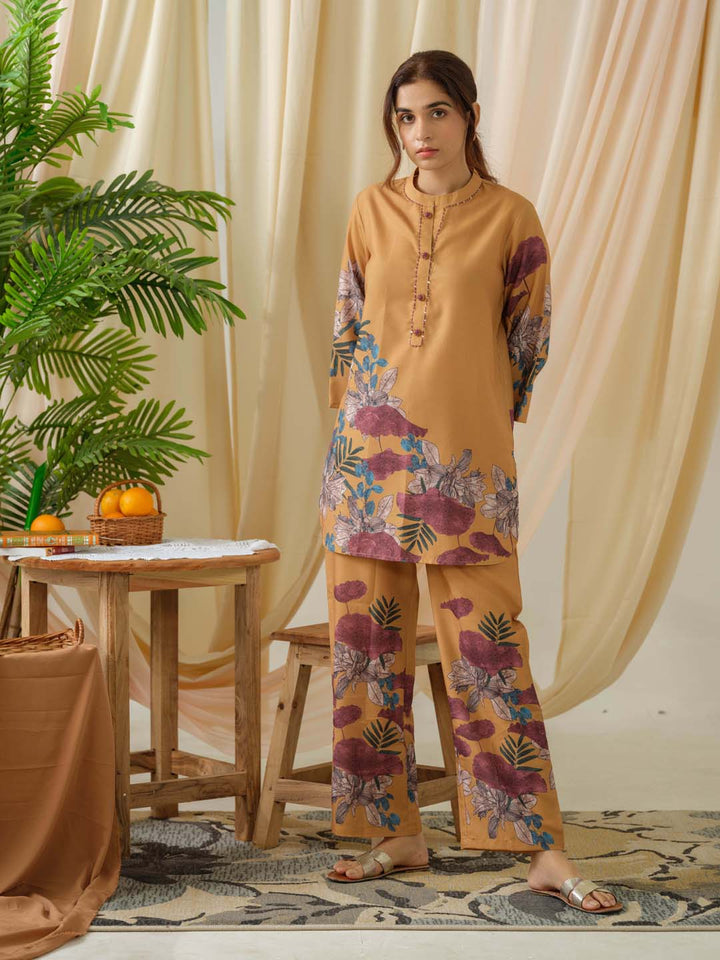Floral Printed Cotton Kurti With Pants