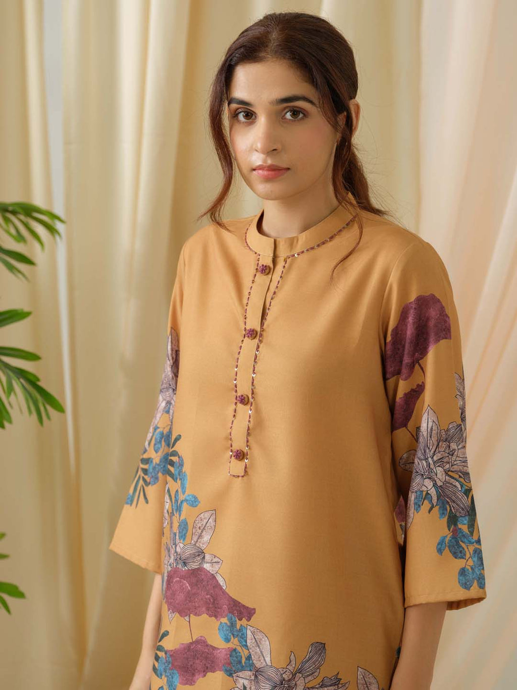 Floral Printed Cotton Kurti With Pants