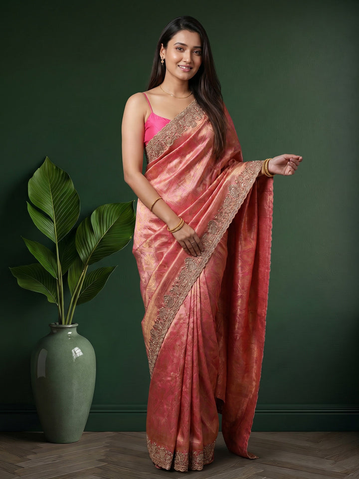 Pink Embroidered Art Silk Saree