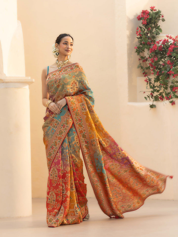 Printed &amp; Plain Georgette Saree