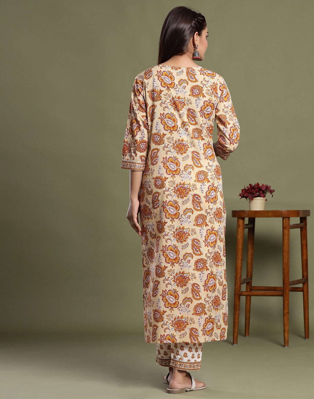 Floral Print Cotton Kurti Pant Set