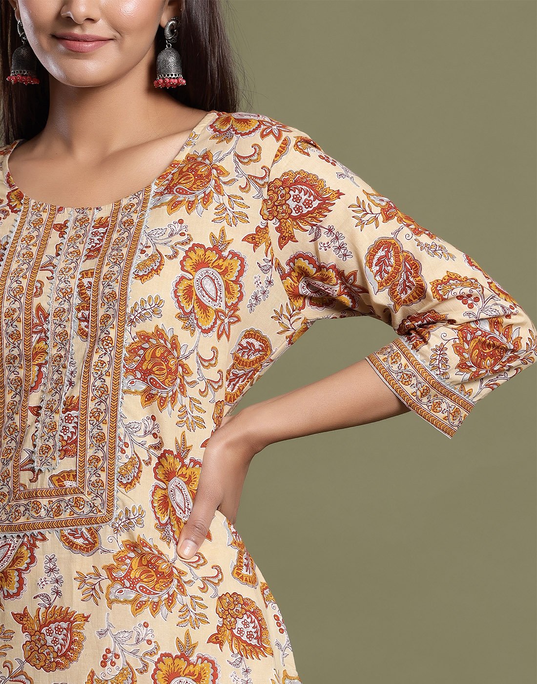 Floral Print Cotton Kurti Pant Set