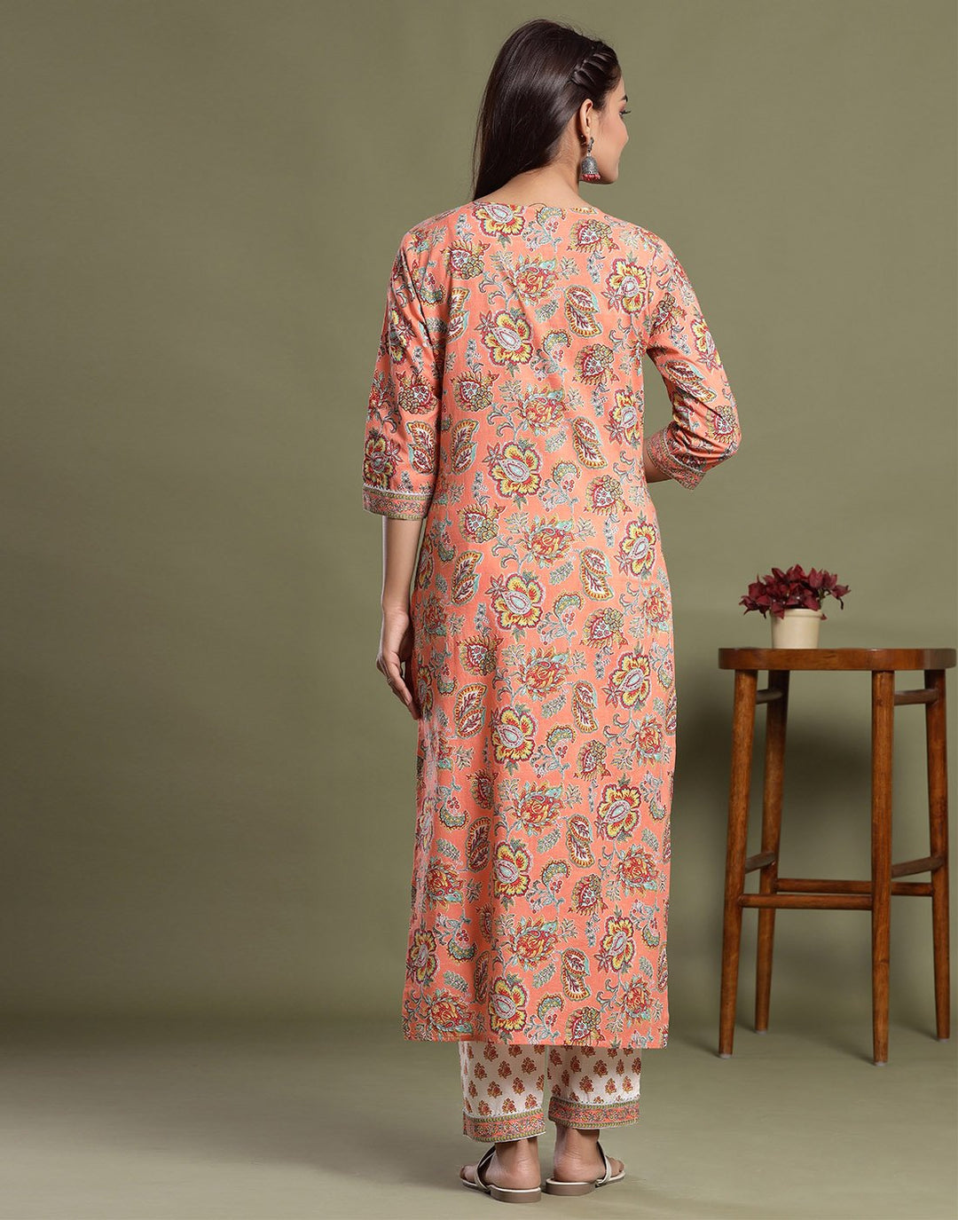 Floral Print Cotton Kurti Pant Set