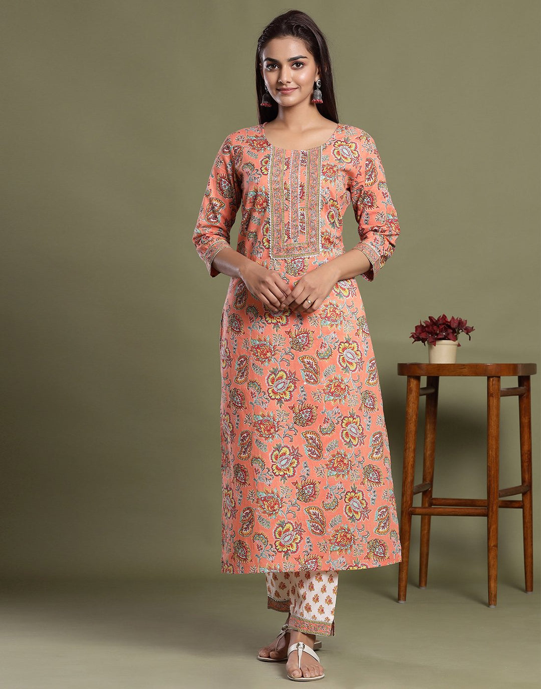 Floral Print Cotton Kurti Pant Set