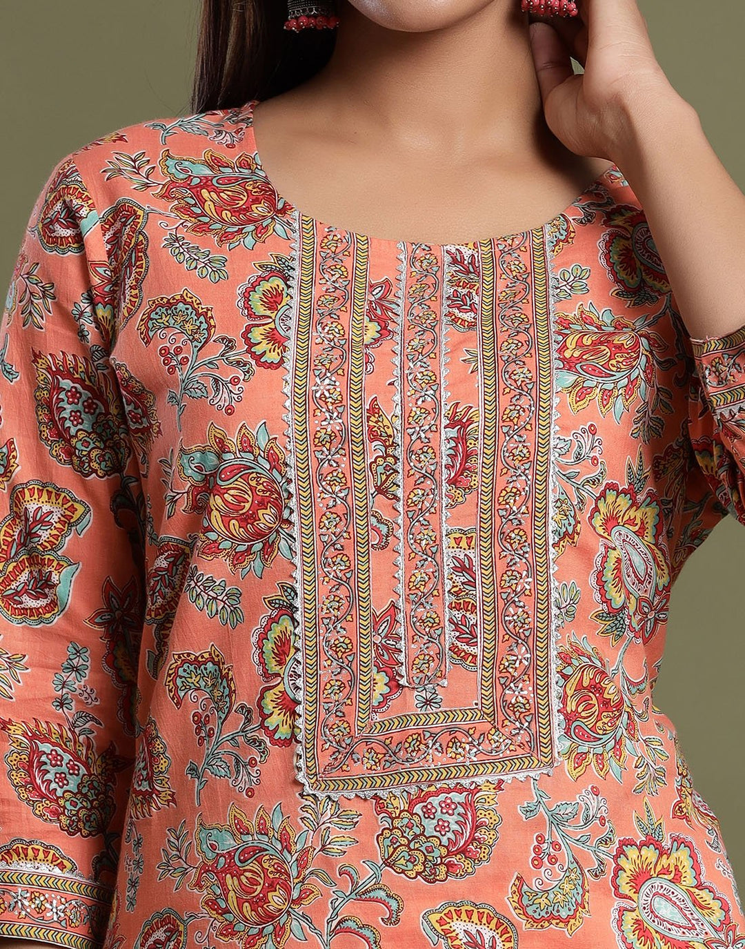 Floral Print Cotton Kurti Pant Set