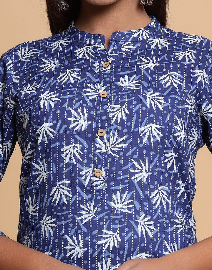 Indigo Cotton Printed Kurti
