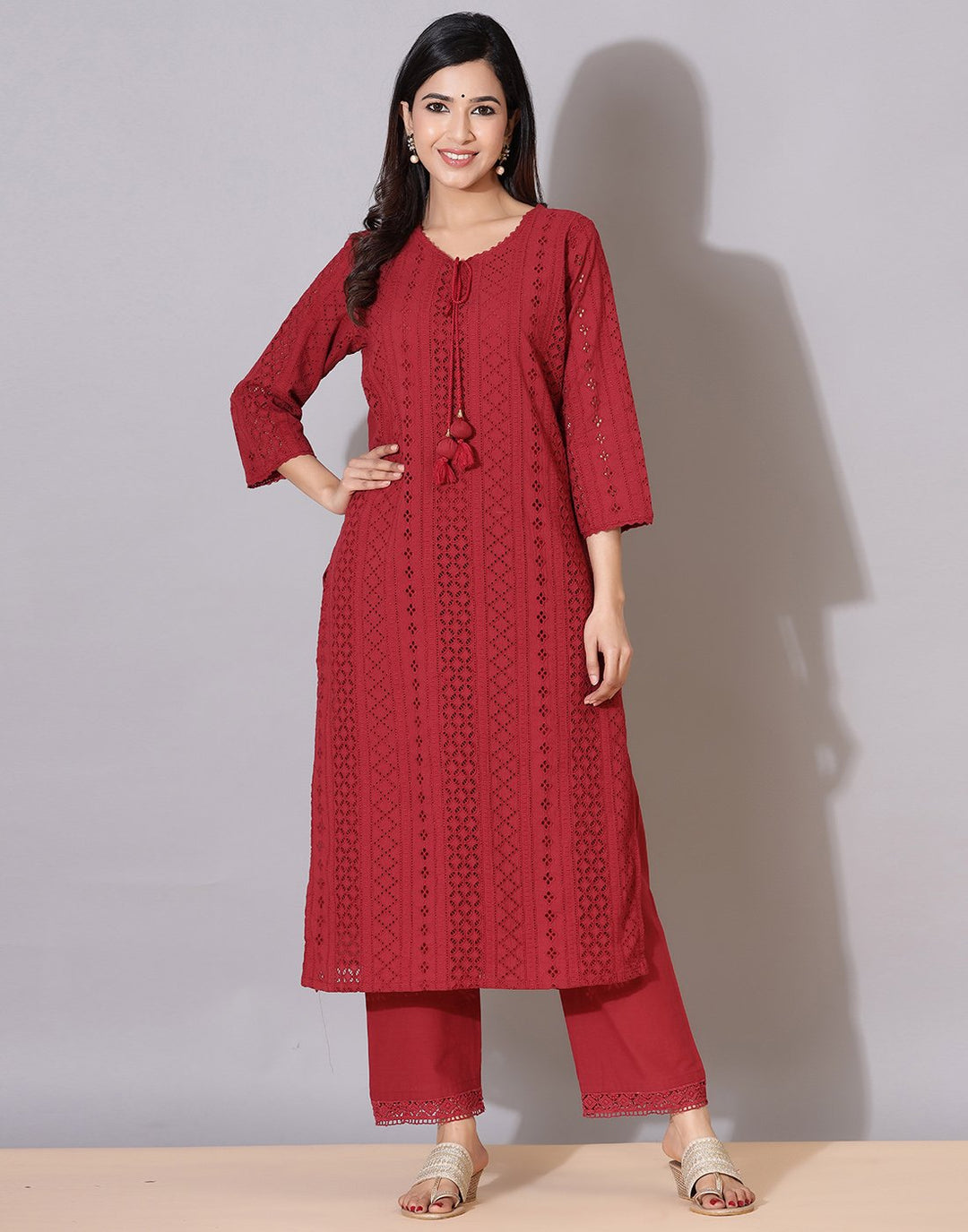 Cotton Embroidered Kurti Pant Set
