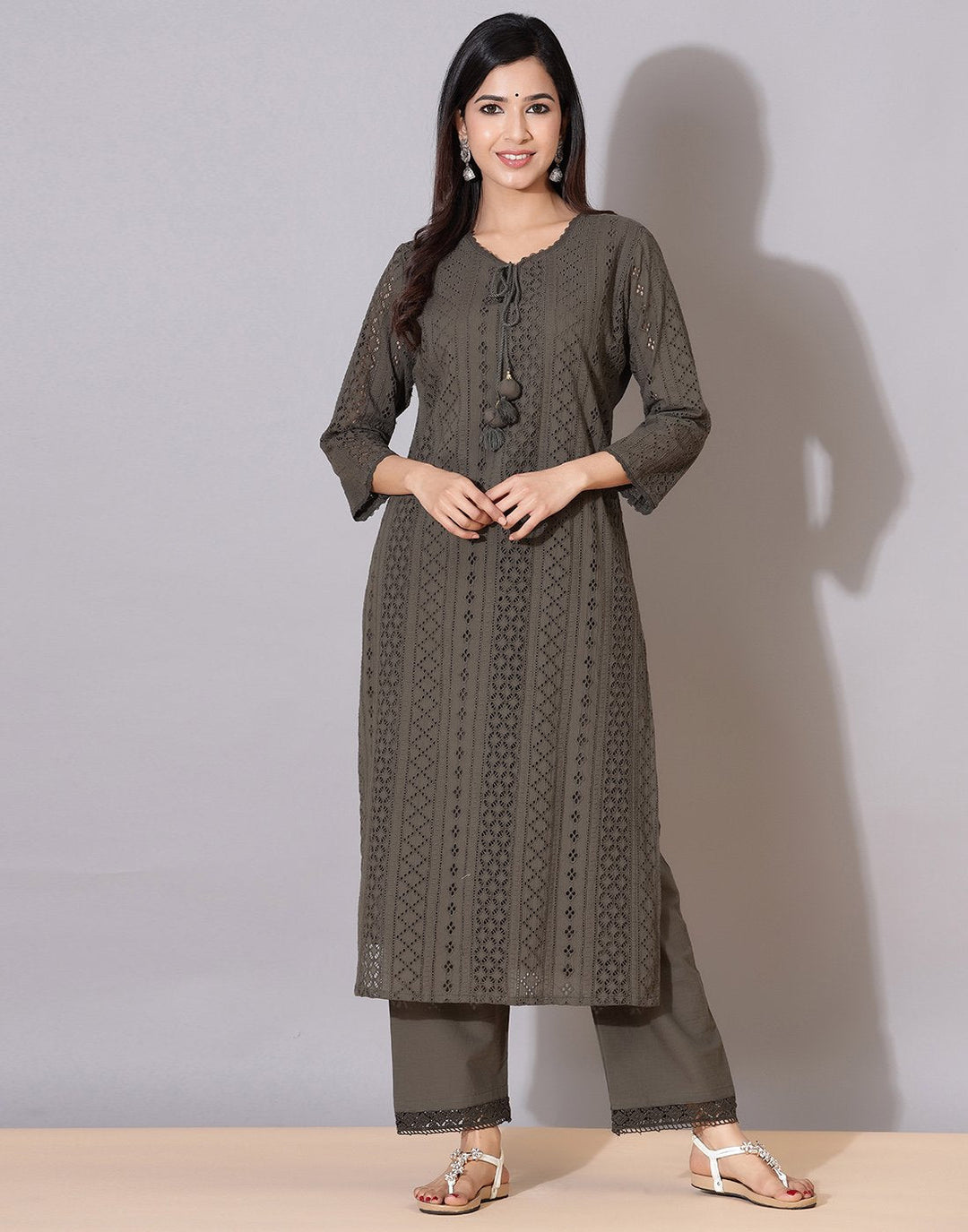 Cotton Embroidered Kurti Pant Set