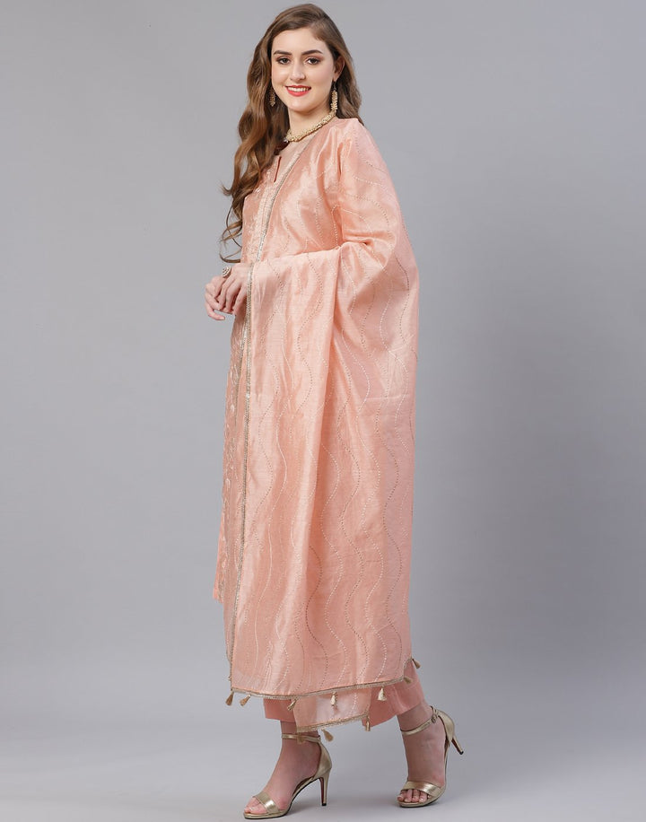 Peach and Sea Green Cotton Chanderi Salwar Kameez Stitched Suit