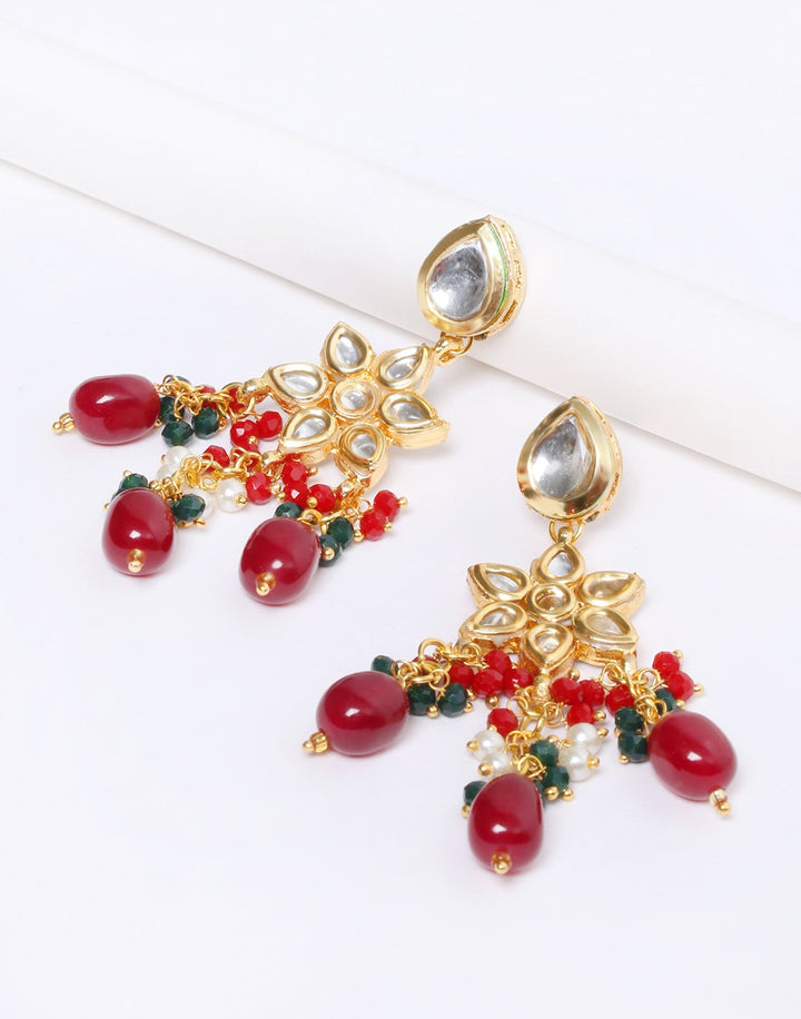 Kundan Earrings with Green and Ruby Stone