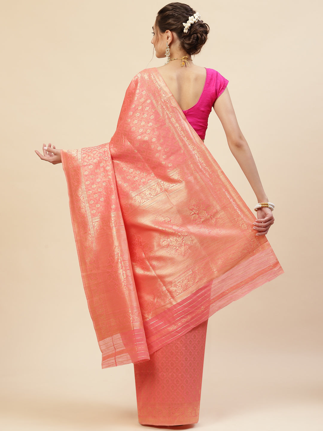 Zari Border Booti Cotton Woven Saree