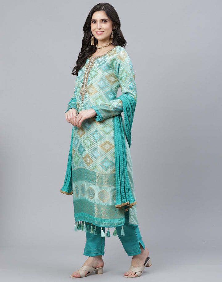 Sea Green Straight Salwar Kameez Stitched Suit