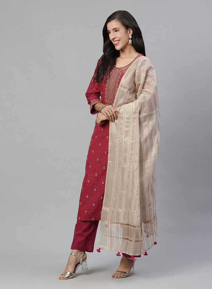 Printed Cotton Chanderi Salwar Kameez Stitched Suit
