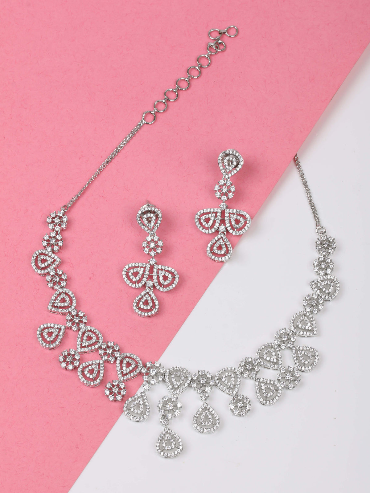 Diamond Silver Pendant Set With Earrings