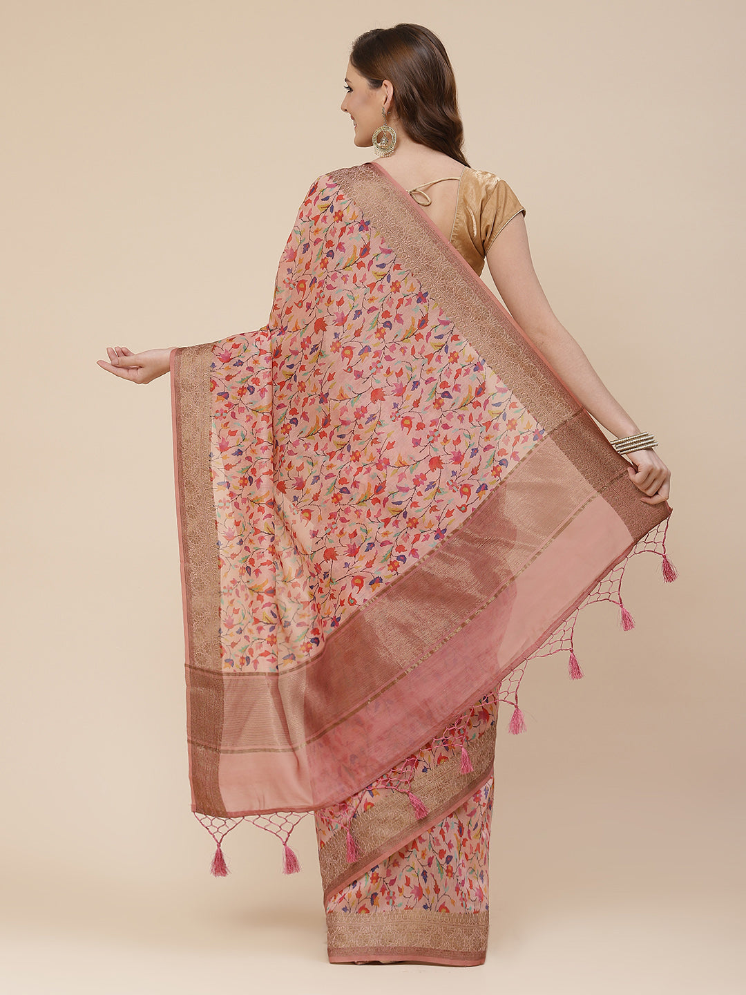 Printed Banarasi Border Pallu Cotton Saree