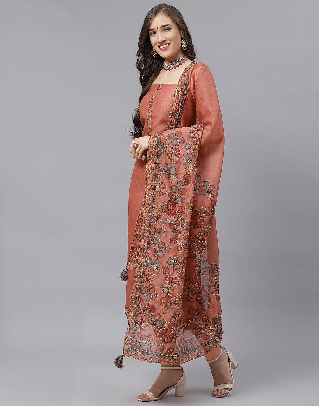 Chanderi Embroidered Suit Piece with fancy dupatta