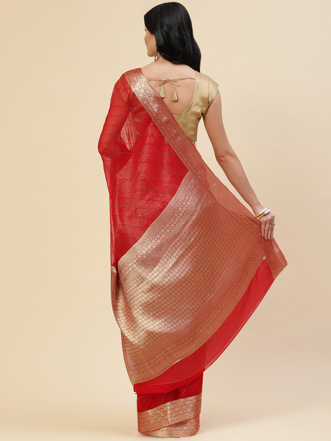 Stone Work Chiffon Plain Saree