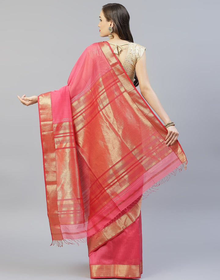 Woven Cotton Pink and Lake Blue Saree