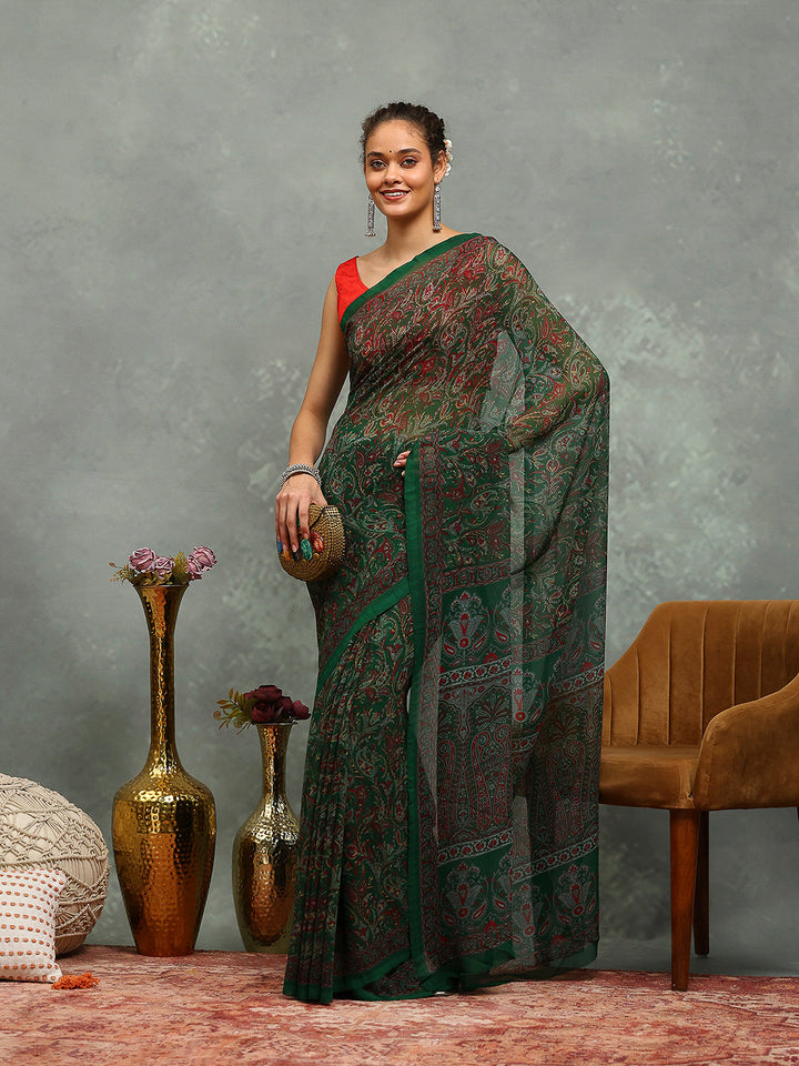 Floral Printed Georgette Saree