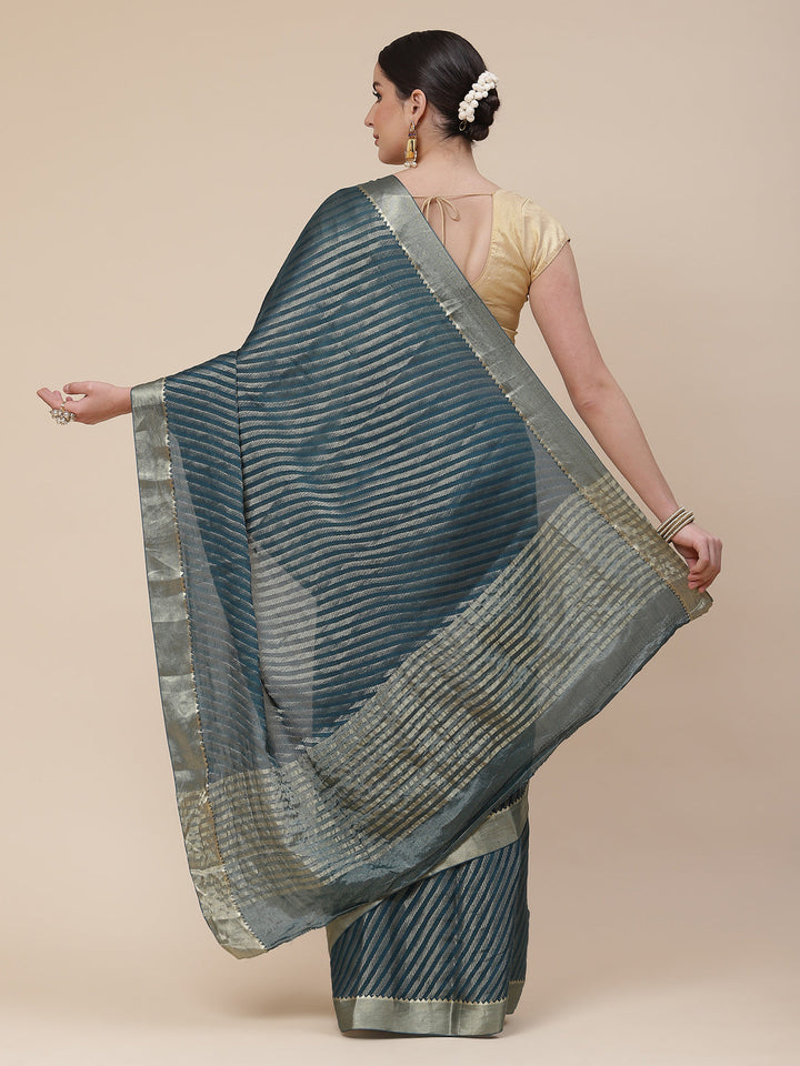 Striped Brocade Georgette Plain Saree