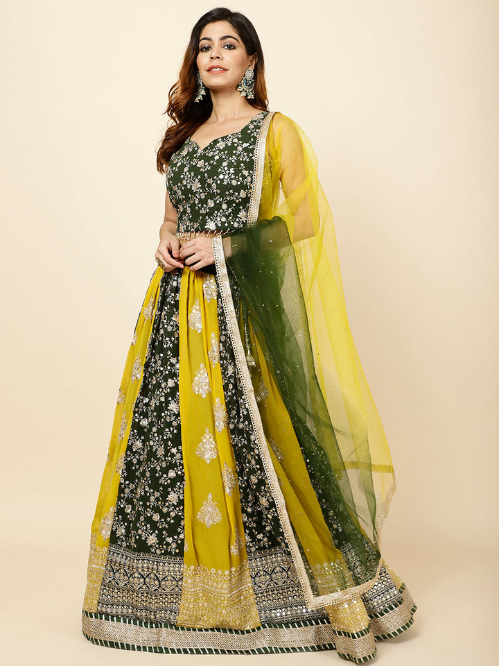 Zari Embroidered Georgette Choli With Lehenga &amp; Dupatta