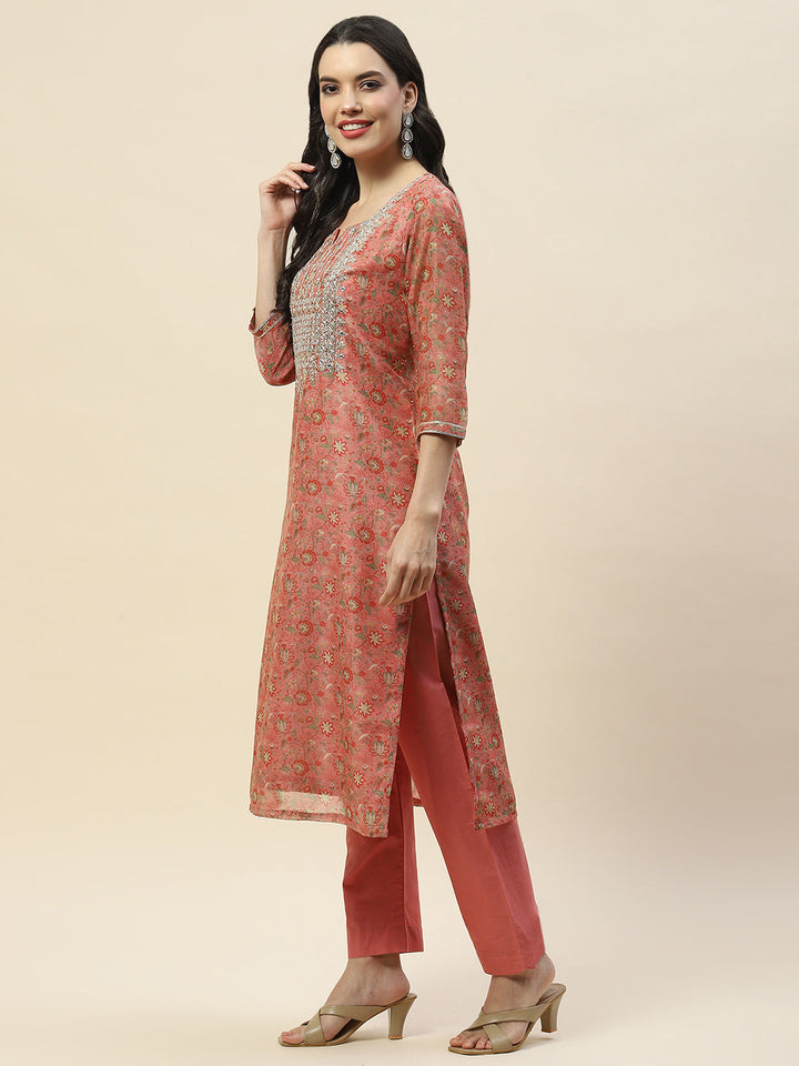 Printed Chanderi Kurta With Pants
