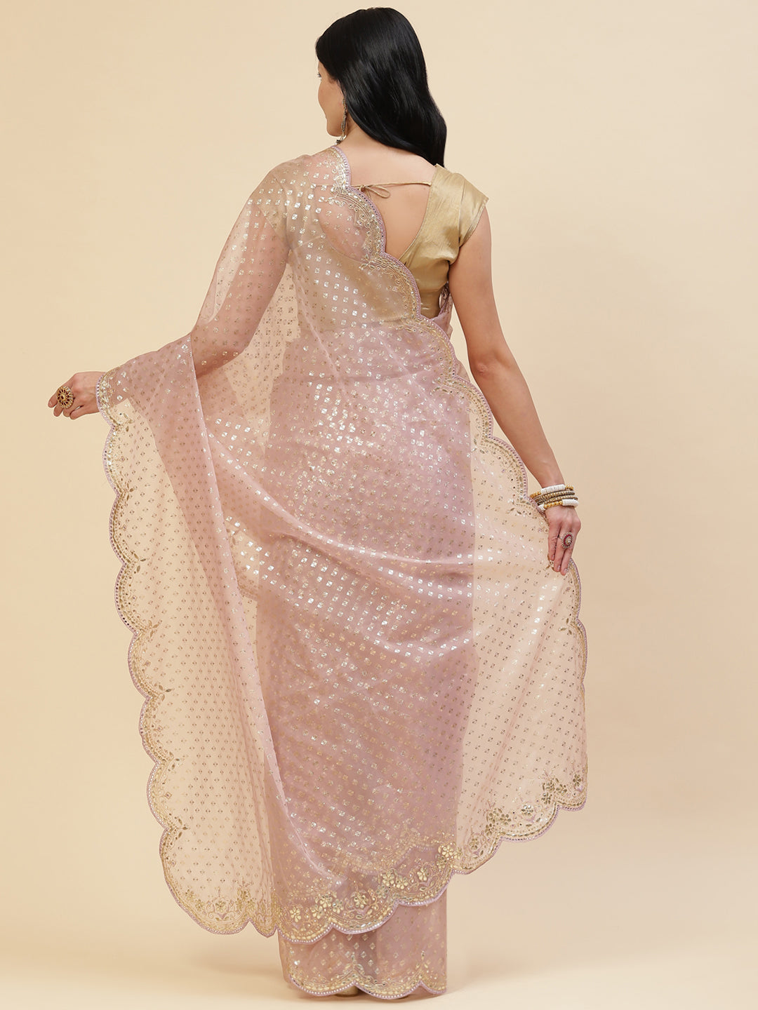 Mirror Work Embroidered Organza Saree