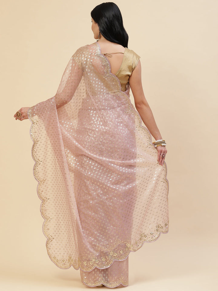 Mirror Work Embroidered Organza Saree