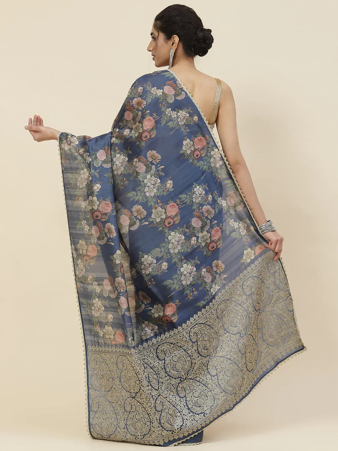 Digital Floral Printed Tussar Saree