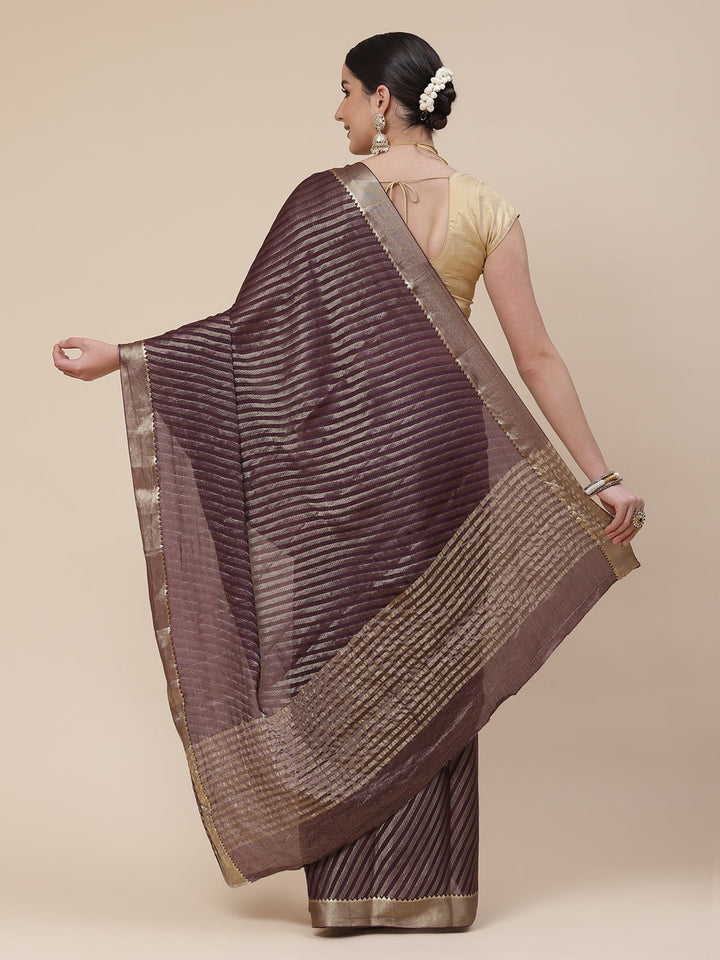 Striped Brocade Georgette Plain Saree