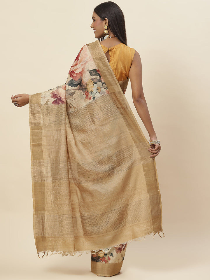 Digital Floral Printed Tussar Saree