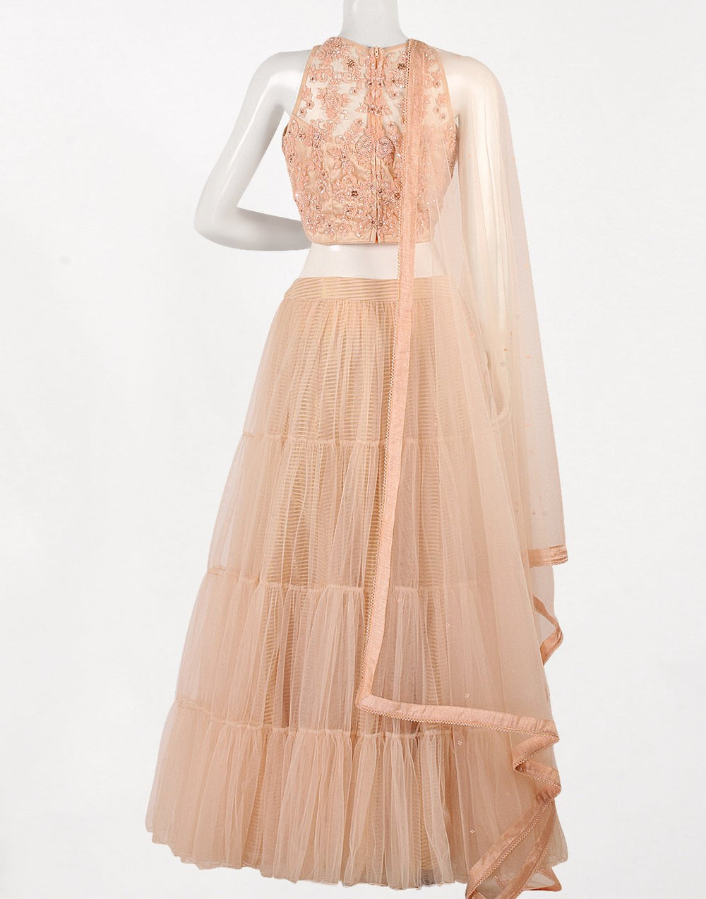 MBZ Meena Bazaar-Readymade Peach Net Lehenga