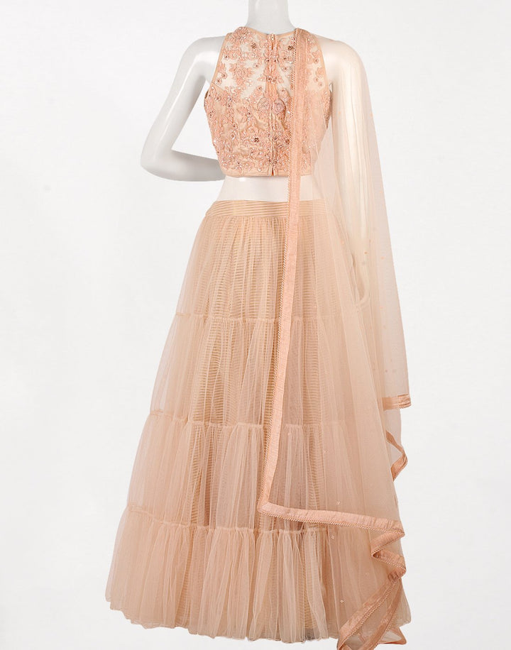 MBZ Meena Bazaar-Readymade Peach Net Lehenga