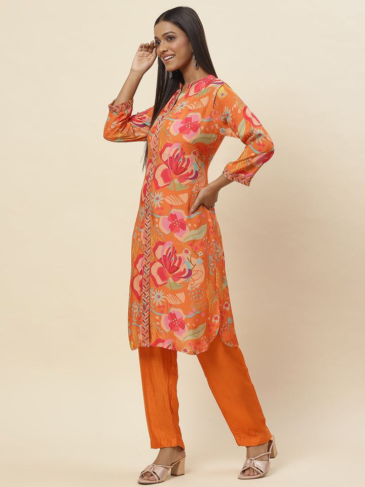 Floral Printed Muslin Kurta With Pants