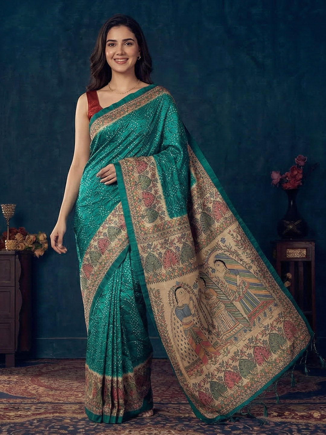 Printed Tussar Silk Saree