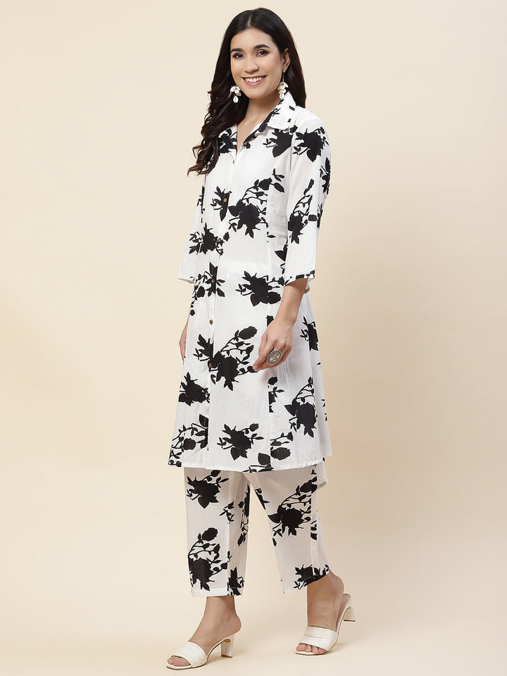 Floral Printed Cotton Kurta With Pants