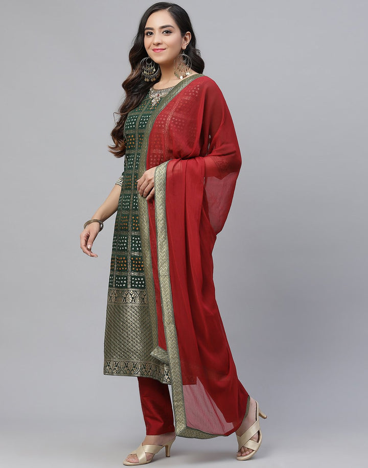Rani Banarasi Brocade Straight Salwar Kameez Stitched Suit