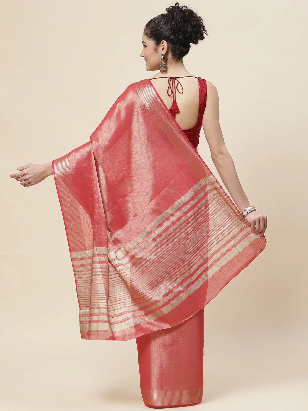 Plain Zari Border  Handloom Woven Saree