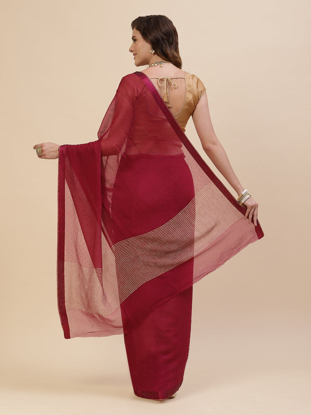 Piping Chiffon Plain Saree