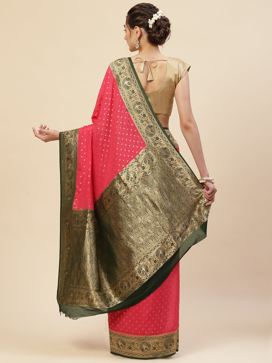 Zari Border Booti Georgette Plain Saree