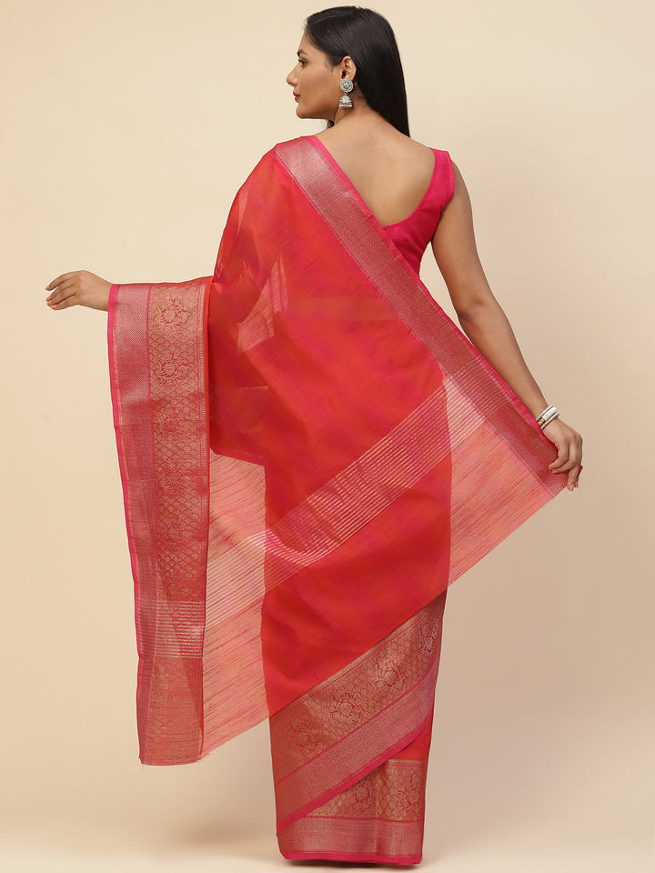 Plain Zari Border Cotton Woven Saree