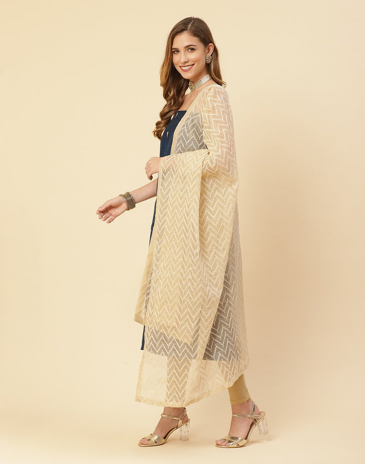 Embroidered Chanderi Suit Piece With Kota Dupatta