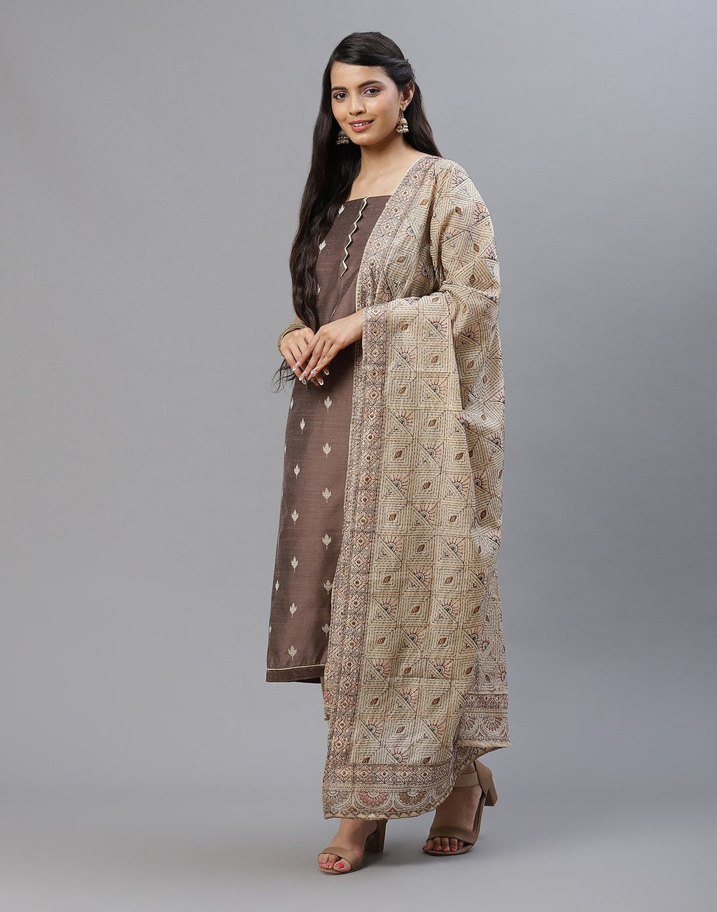 Embroidered Chanderi Suit Piece With Dupatta