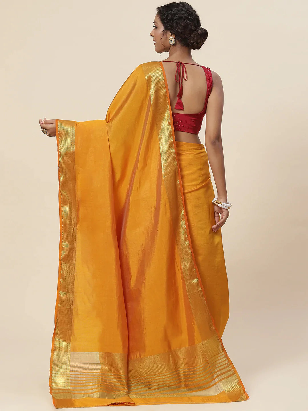 Plain Zari Border Handloom Woven Saree